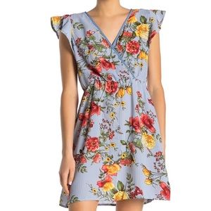 just for wraps floral flutter sleeve dress NWT
